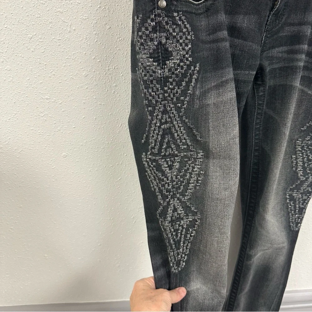 Miss Me Women's Whiskered Black Skinny Jeans Embroidered Side Detail - Picture 9 of 16